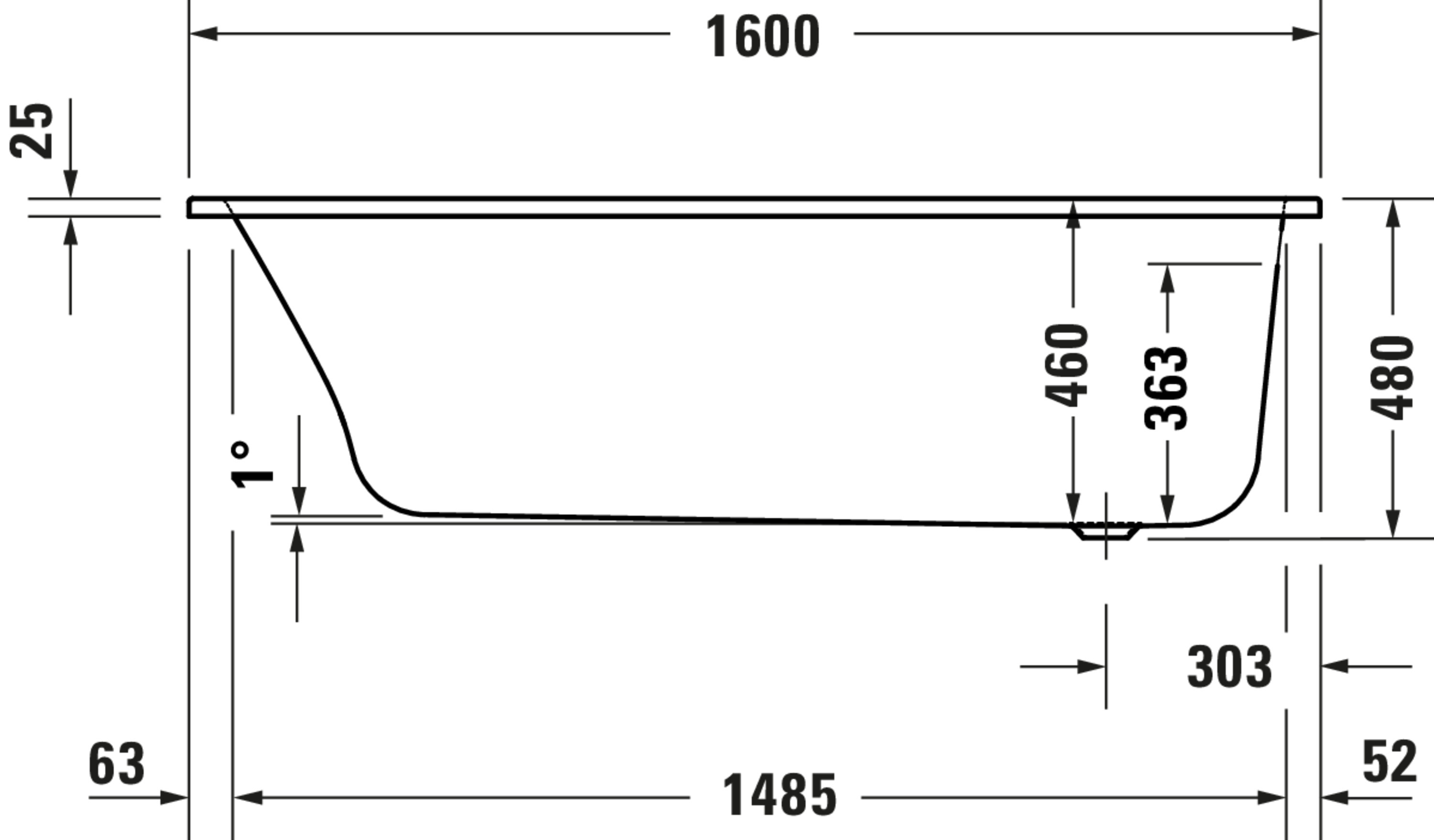 Technische Zeichnungen, Modell Nr.: 760610, Whirlwanne, Weiß, 1600 x 480 x 700 mm