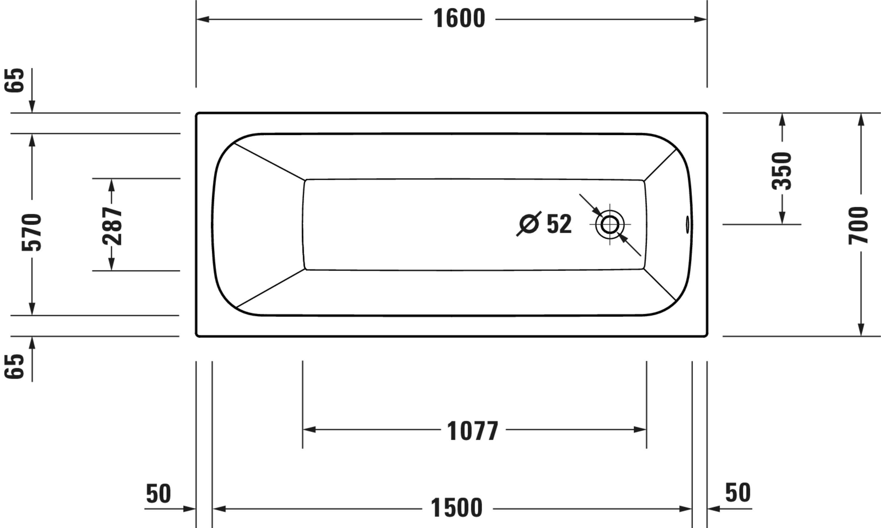 Technische Zeichnungen, Modell Nr.: 760610, Whirlwanne, Weiß, 1600 x 480 x 700 mm