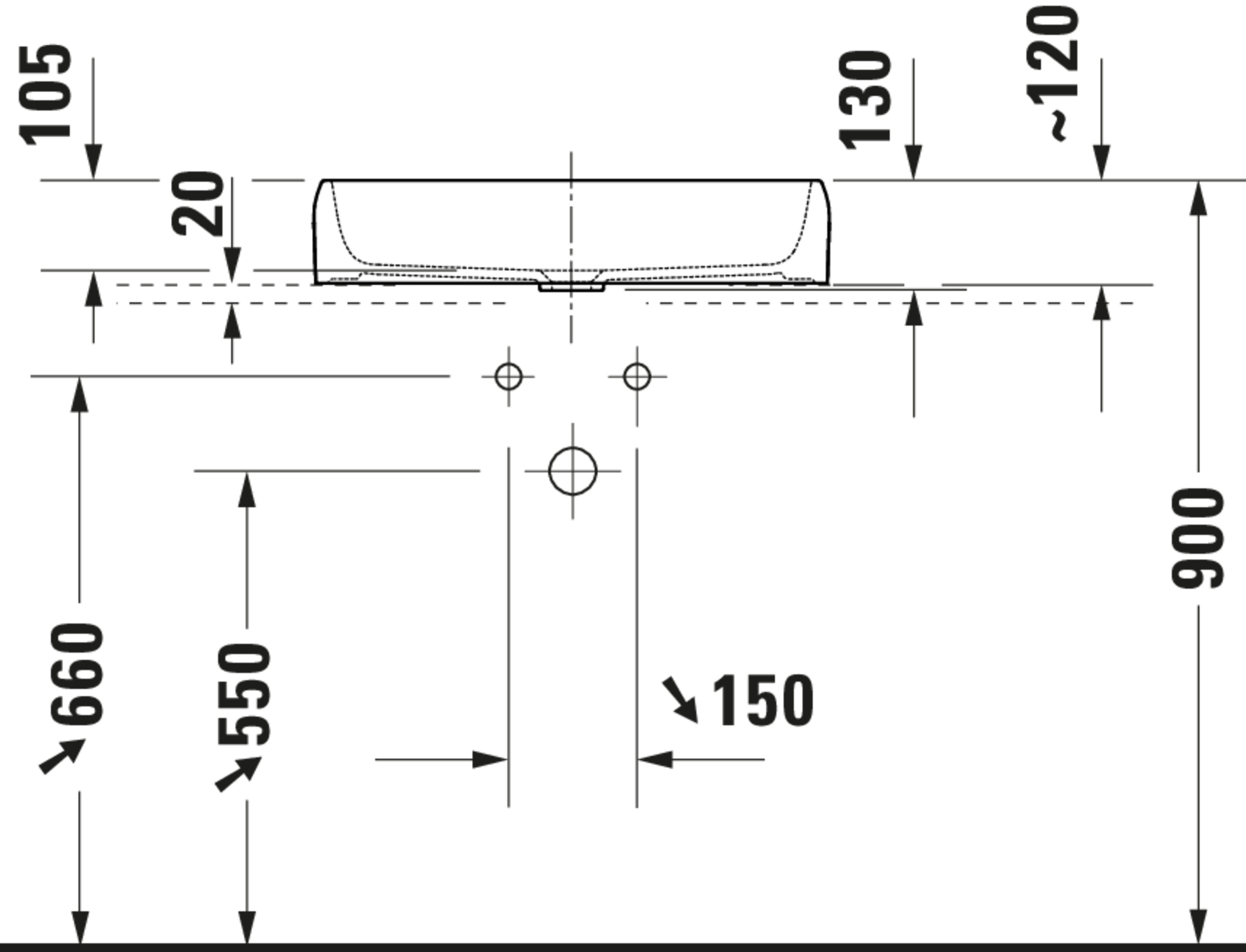 Technische Zeichnungen, Modell Nr.: 238360, Aufsatzbecken, 600 x 150 x 400 mm