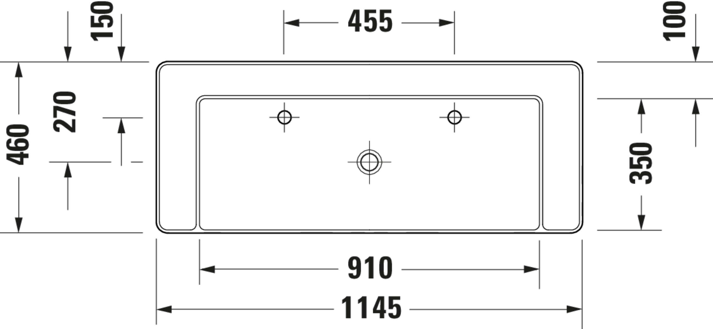 Technische Zeichnungen, Modell Nr.: 266011, Aufsatzbecken, 1140 x 145 x 460 mm