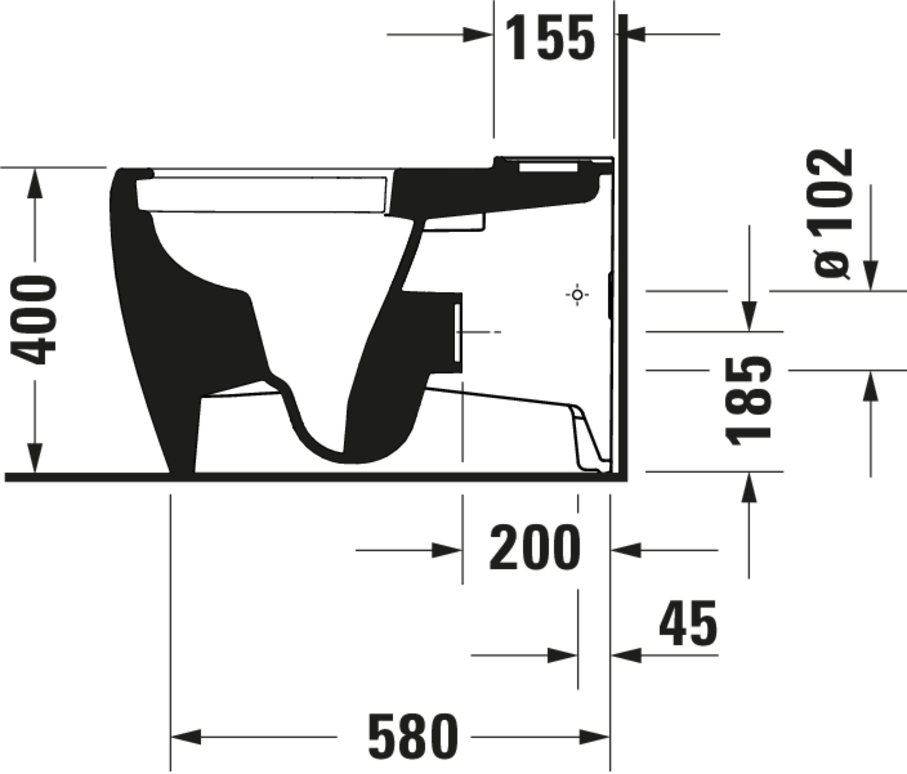 Technische Zeichnungen, Modell Nr.: 202109, Stand WC für Kombination, 390 x 400 x 660 mm