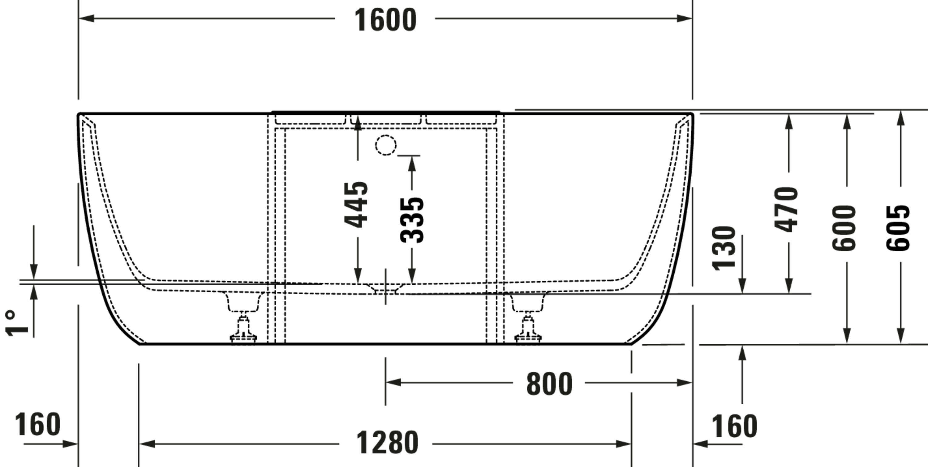 Technische Zeichnungen, Modell Nr.: 700551, Badewanne, Weiß, 1600 x 605 x 1035 mm