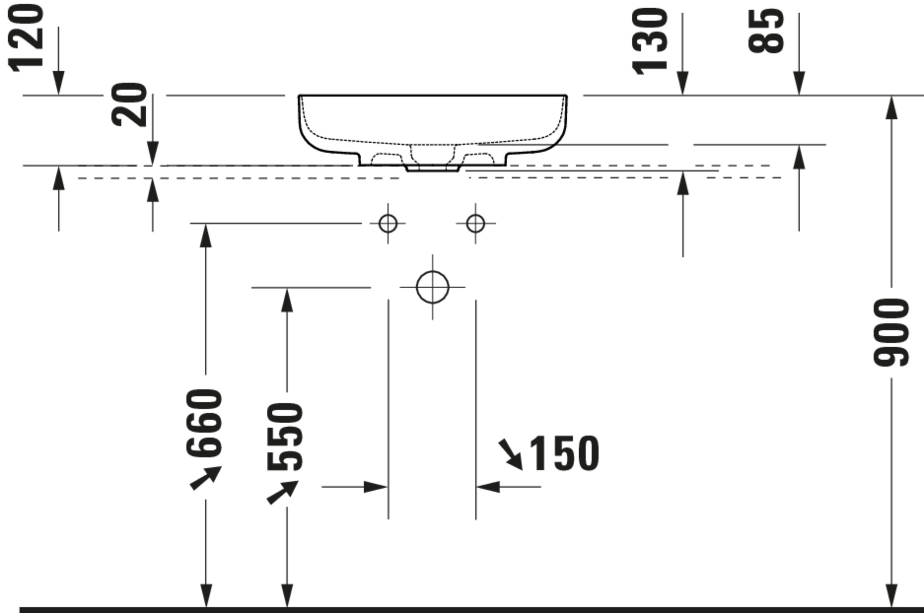 Technische Zeichnungen, Modell Nr.: 266146, Aufsatzbecken, 460 x 130 x 460 mm