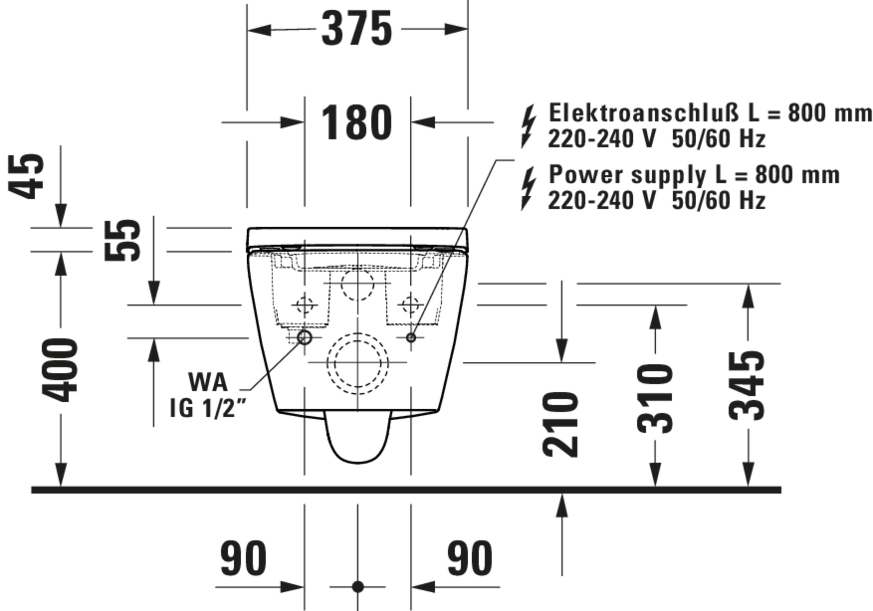 Technische Zeichnungen, Modell Nr.: 654000, Kompakt Dusch-WC