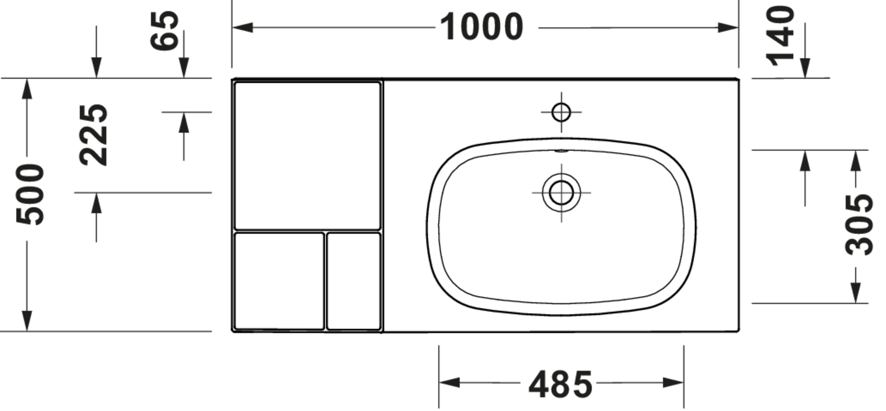 Technische Zeichnungen, Modell Nr.: 239010, Waschtisch, 1000 x 190 x 500 mm