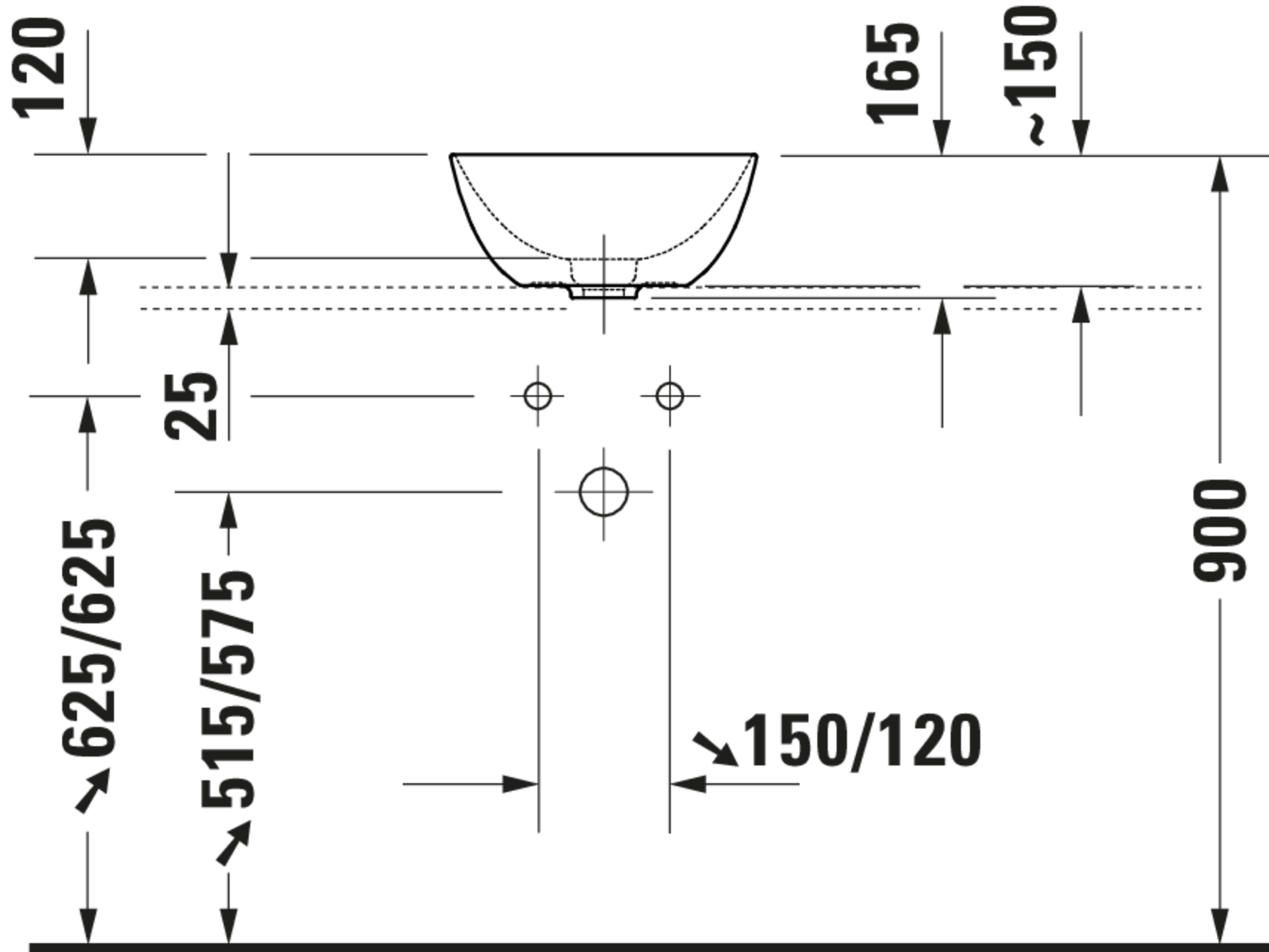 Technische Zeichnungen, Modell Nr.: 039635, Aufsatzbecken, 350 x 165 x 350 mm