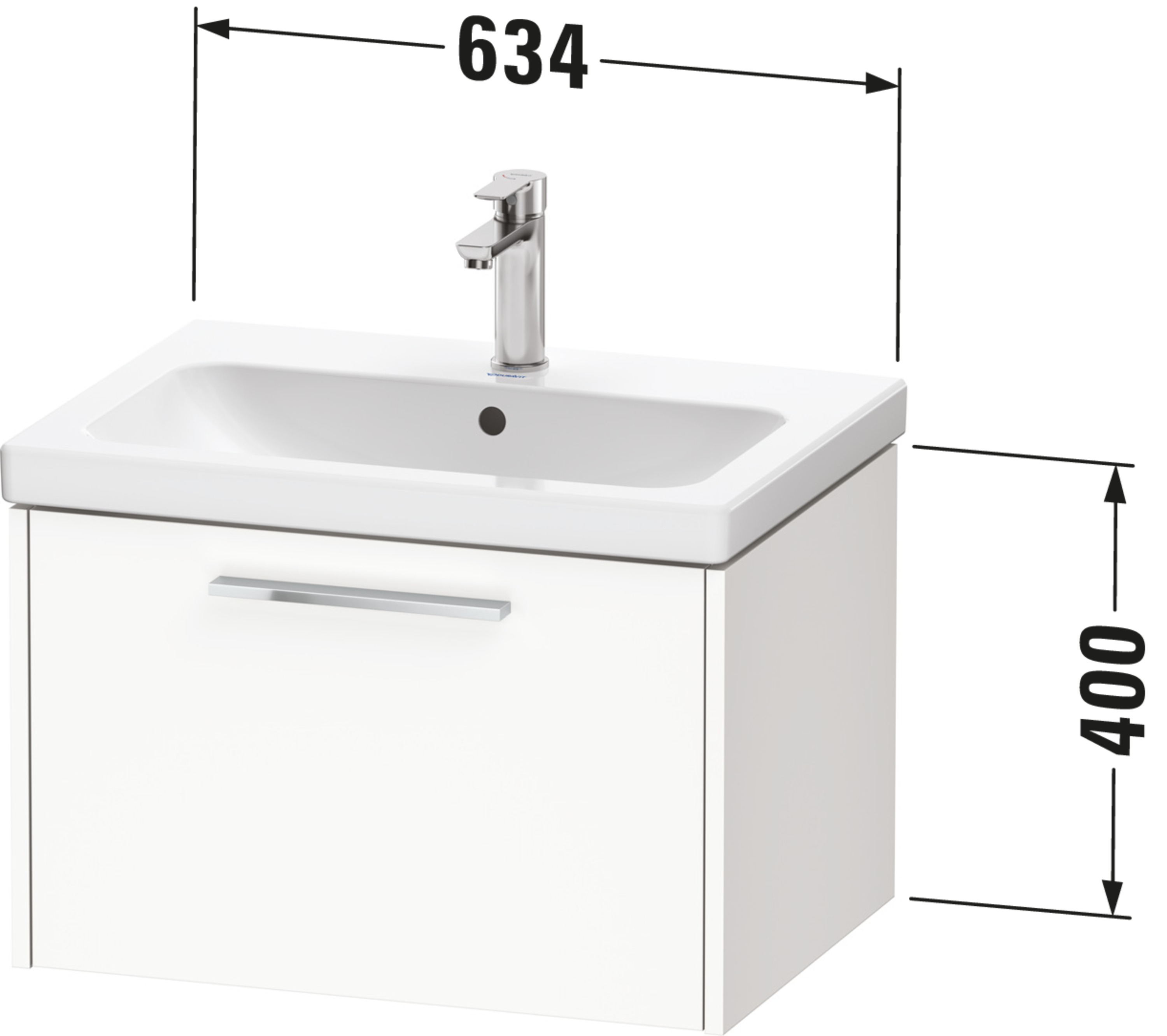 Technische Zeichnungen, Modell Nr.: DC4666, Waschtischunterbau wandhängend, 634 x 400 x 460 mm