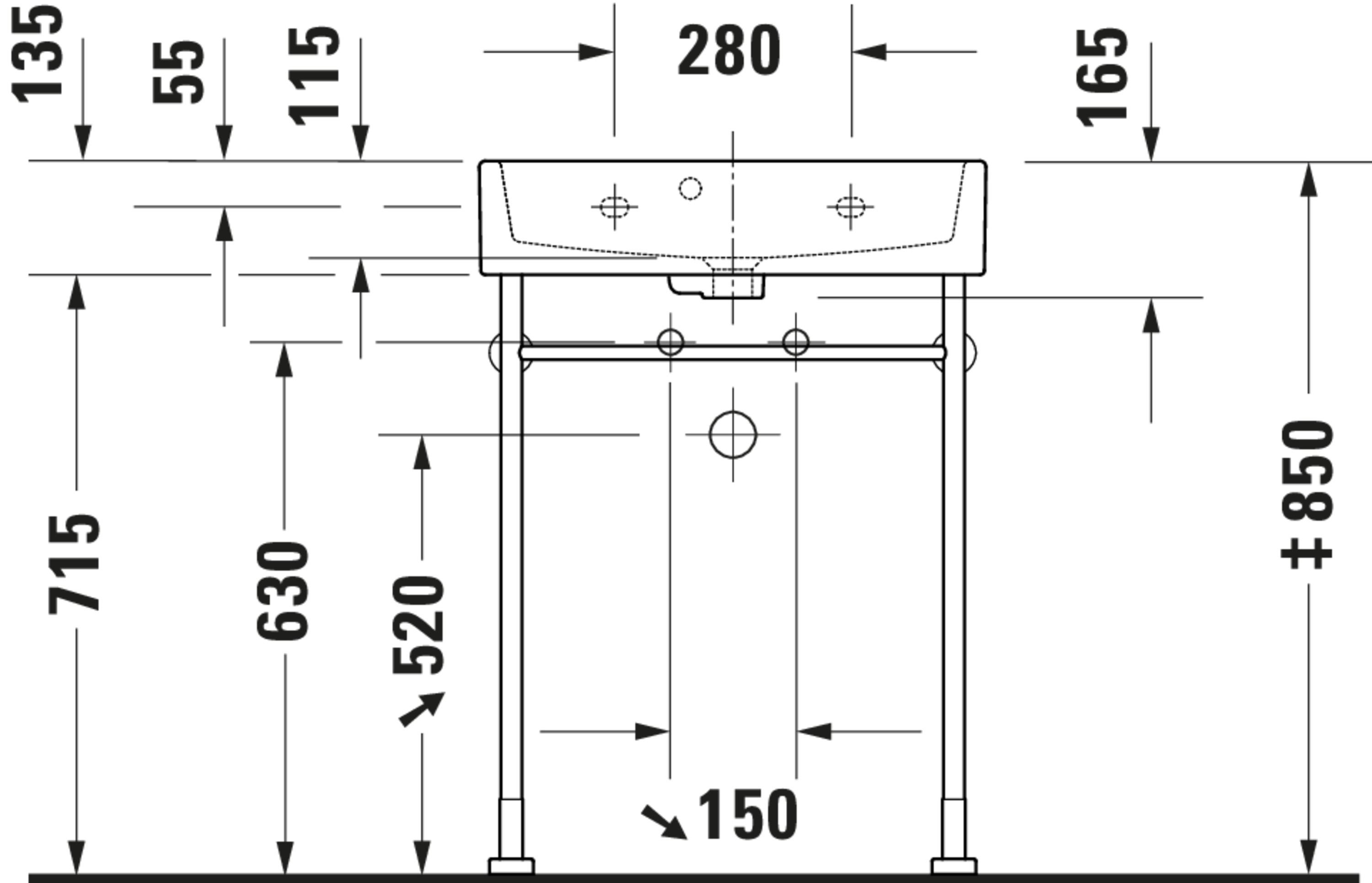 Technische Zeichnungen, Modell Nr.: 236860, Waschtisch, 600 x 160 x 400 mm