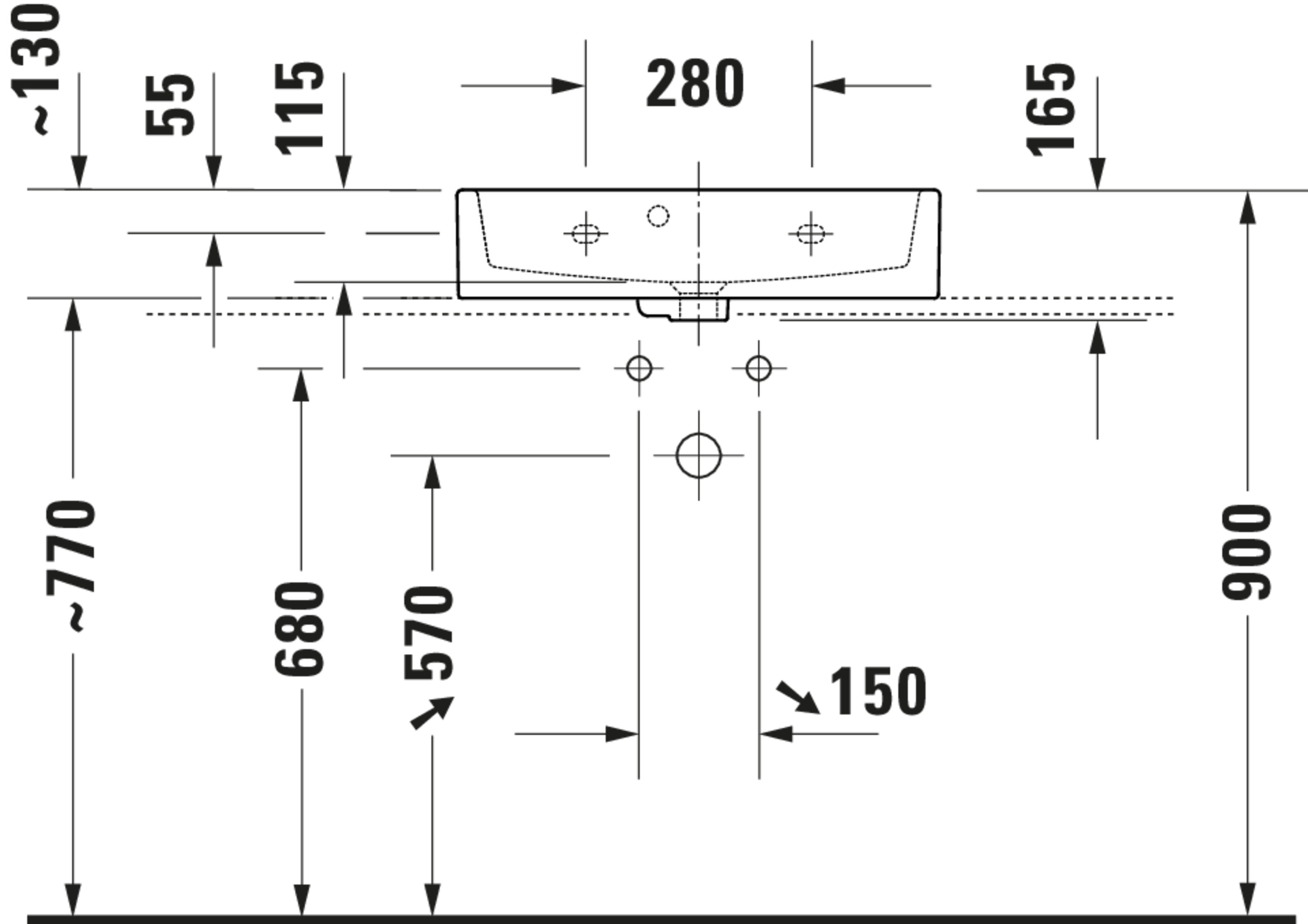 Technische Zeichnungen, Modell Nr.: 236860, Waschtisch, 600 x 160 x 400 mm