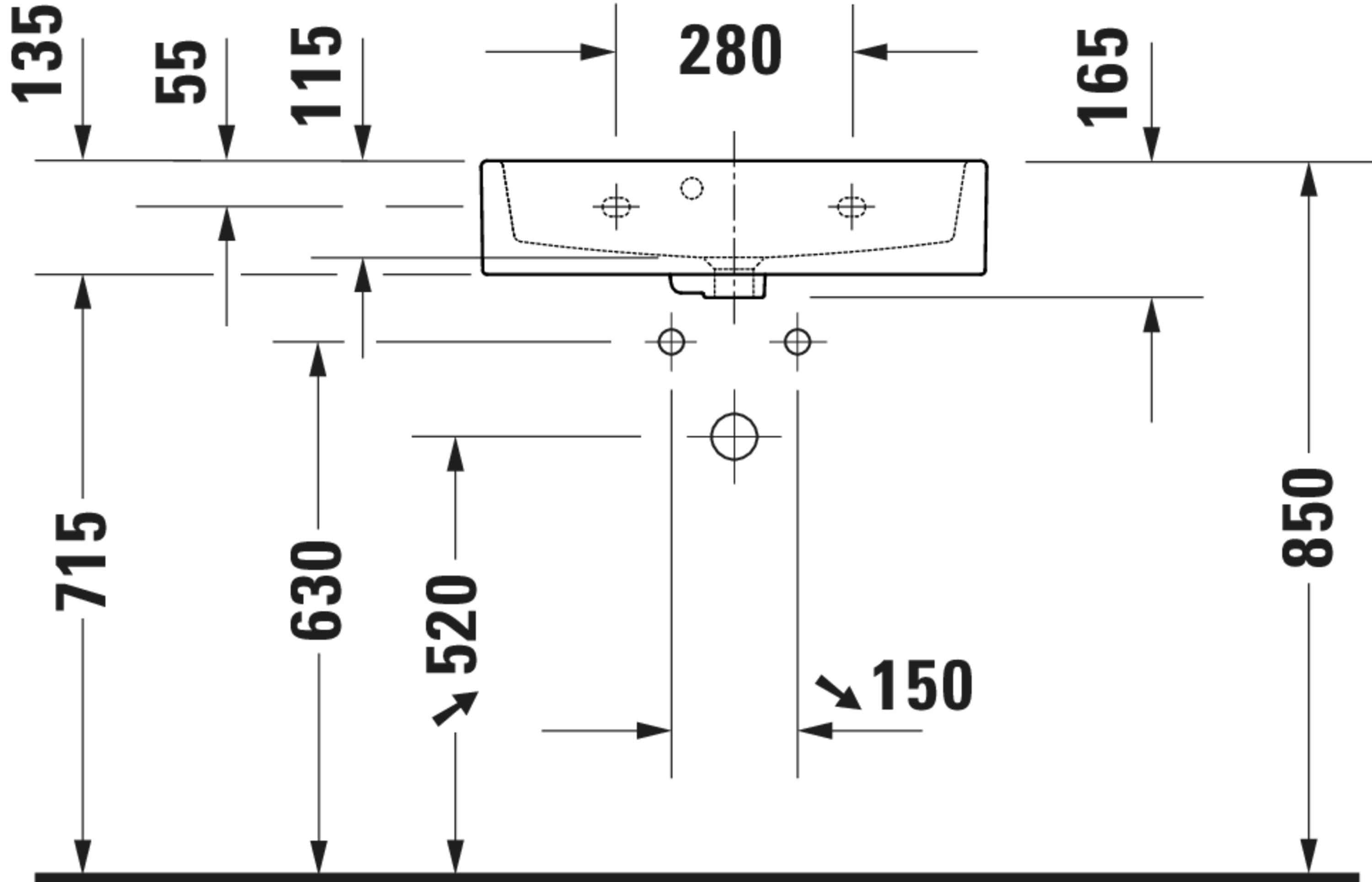 Technische Zeichnungen, Modell Nr.: 236860, Waschtisch, 600 x 160 x 400 mm