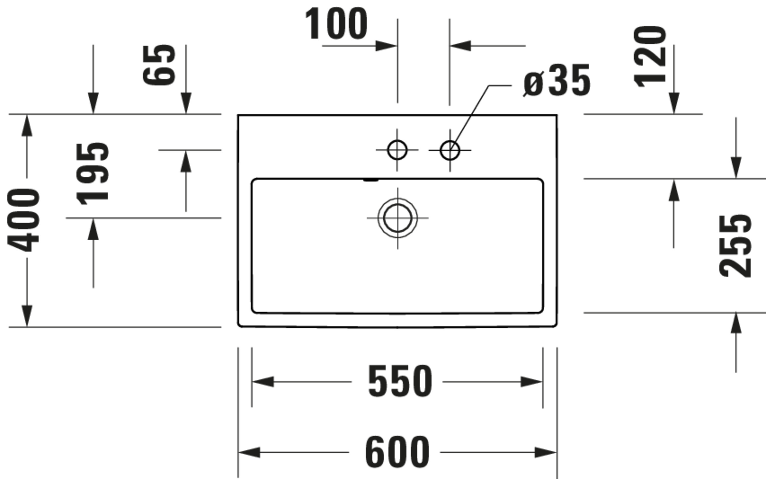 Technische Zeichnungen, Modell Nr.: 236860, Waschtisch, 600 x 160 x 400 mm