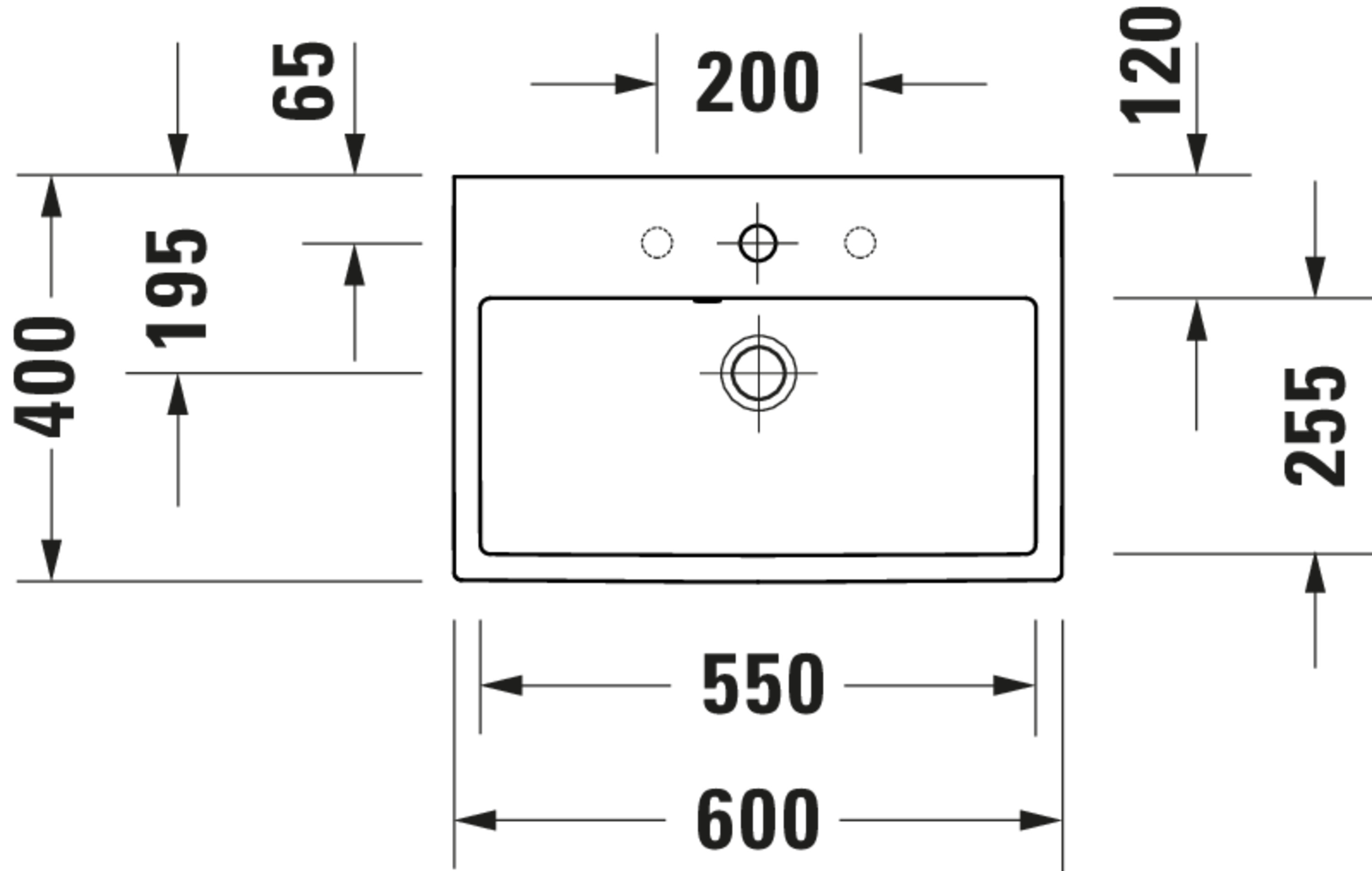 Technische Zeichnungen, Modell Nr.: 236860, Waschtisch, 600 x 160 x 400 mm