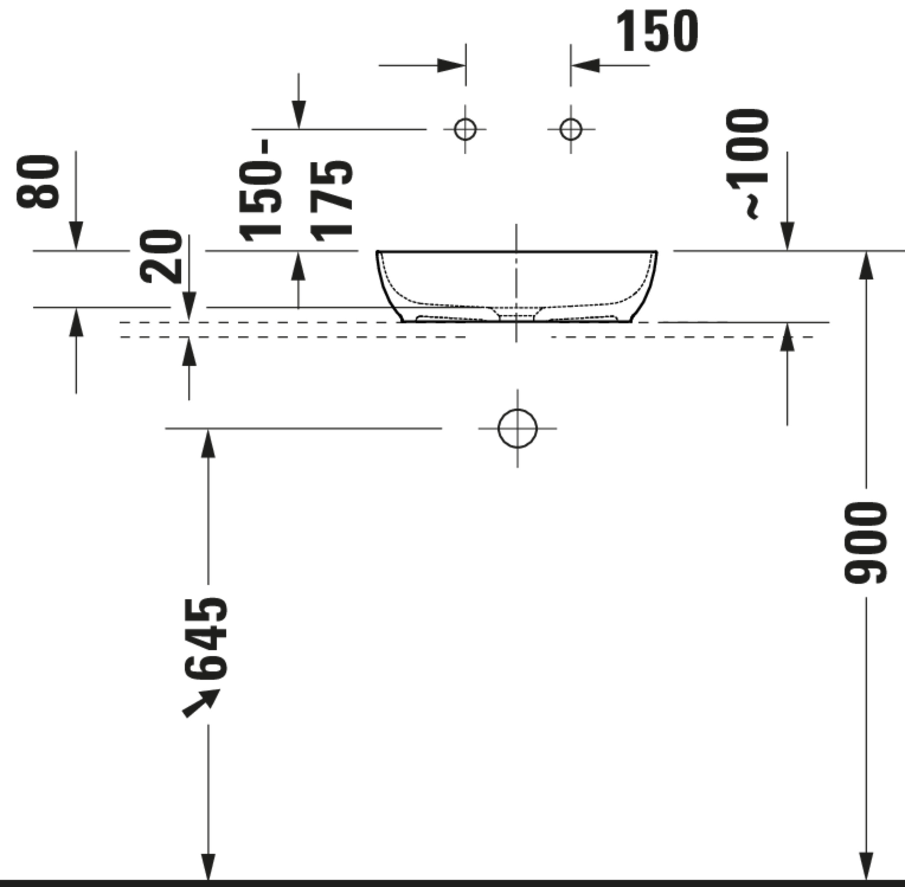 Technische Zeichnungen, Modell Nr.: 266001, Aufsatzbecken, 400 x 105 x 400 mm