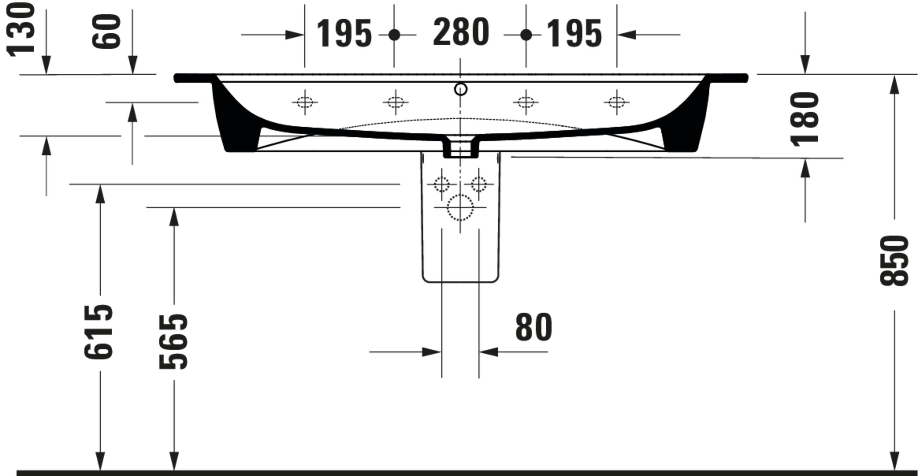 Technische Zeichnungen, Modell Nr.: 236112, Waschtisch, 1230 x 180 x 490 mm