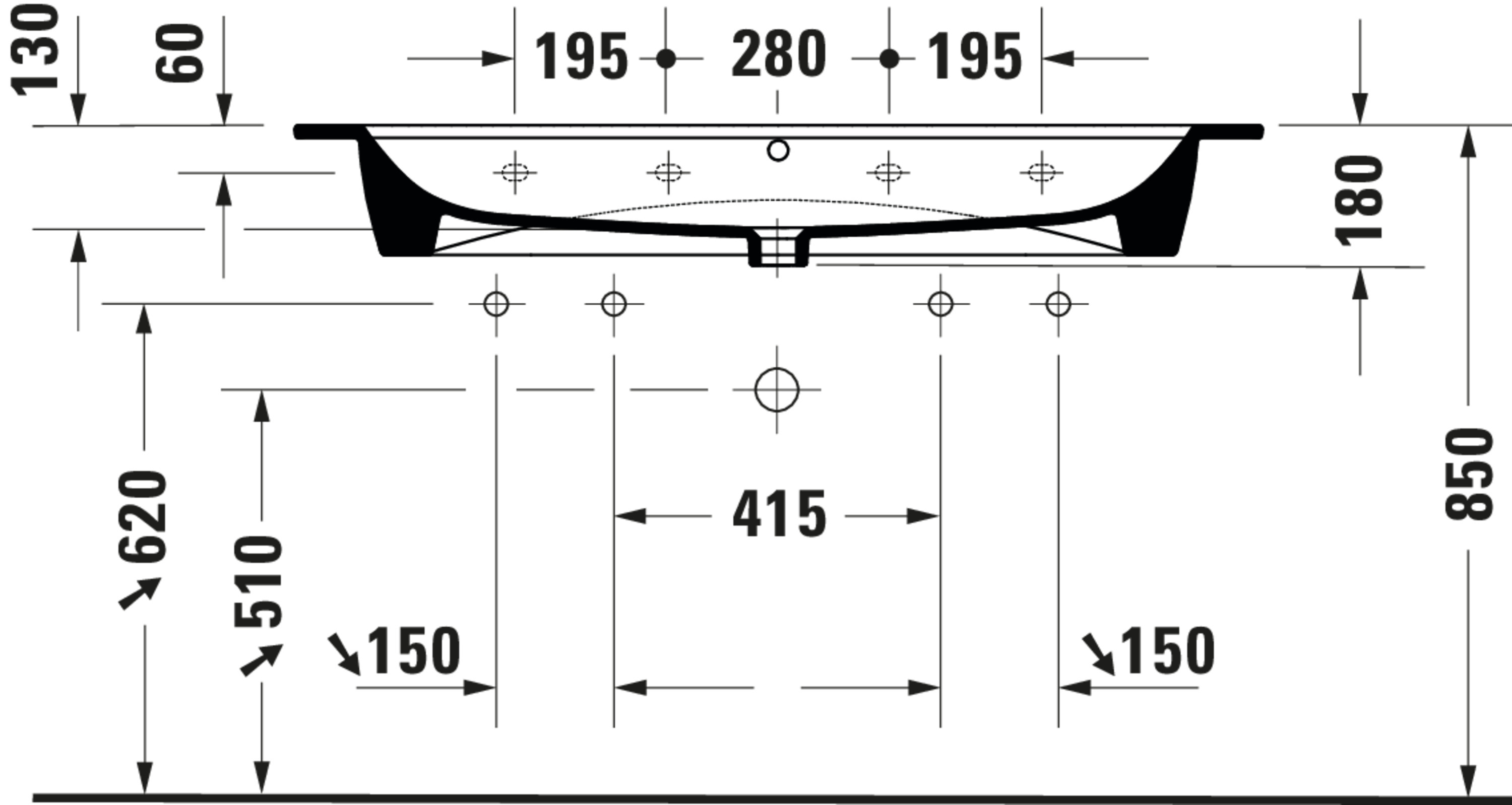Technische Zeichnungen, Modell Nr.: 236112, Waschtisch, 1230 x 180 x 490 mm