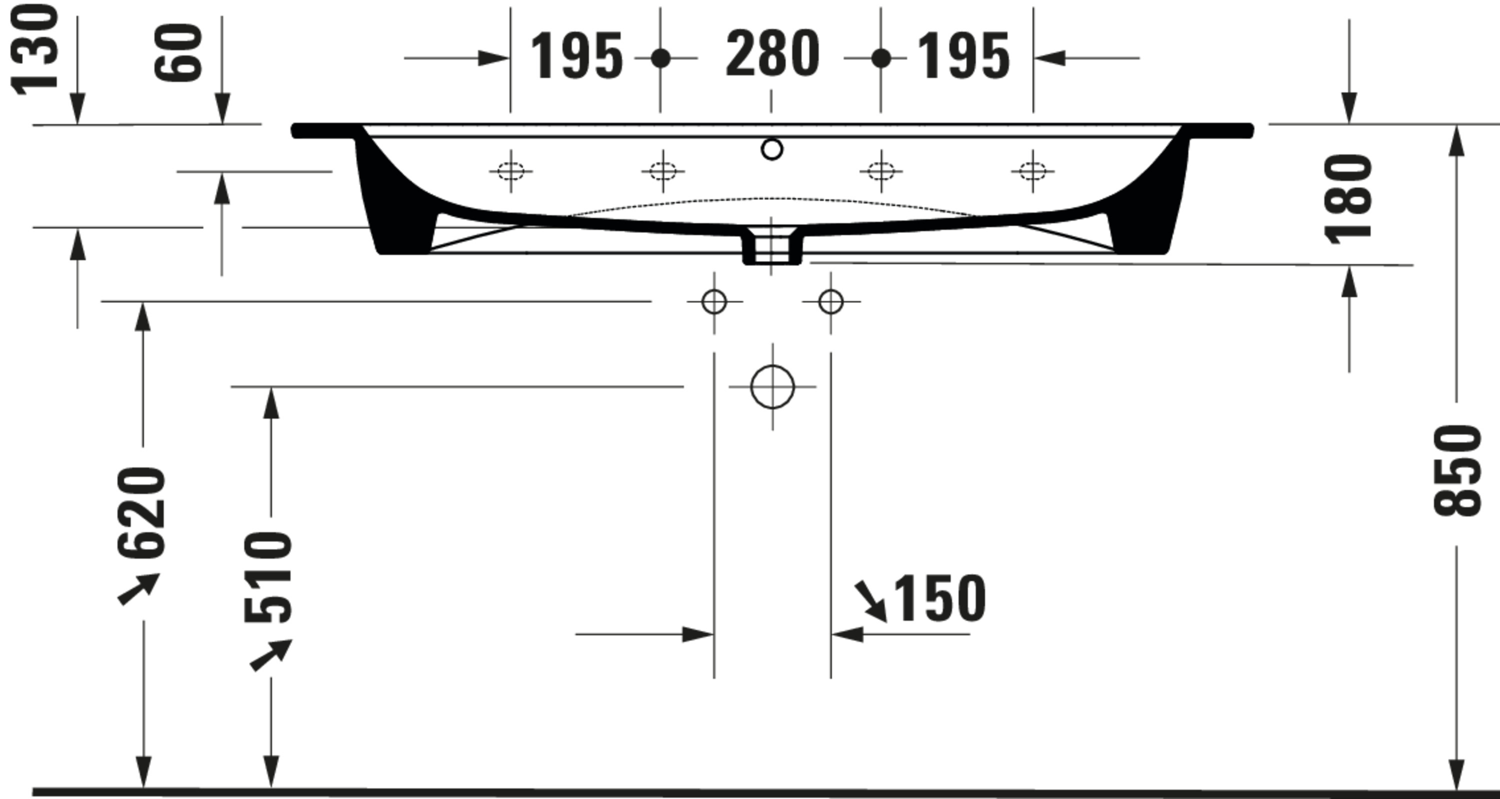 Technische Zeichnungen, Modell Nr.: 236112, Waschtisch, 1230 x 180 x 490 mm