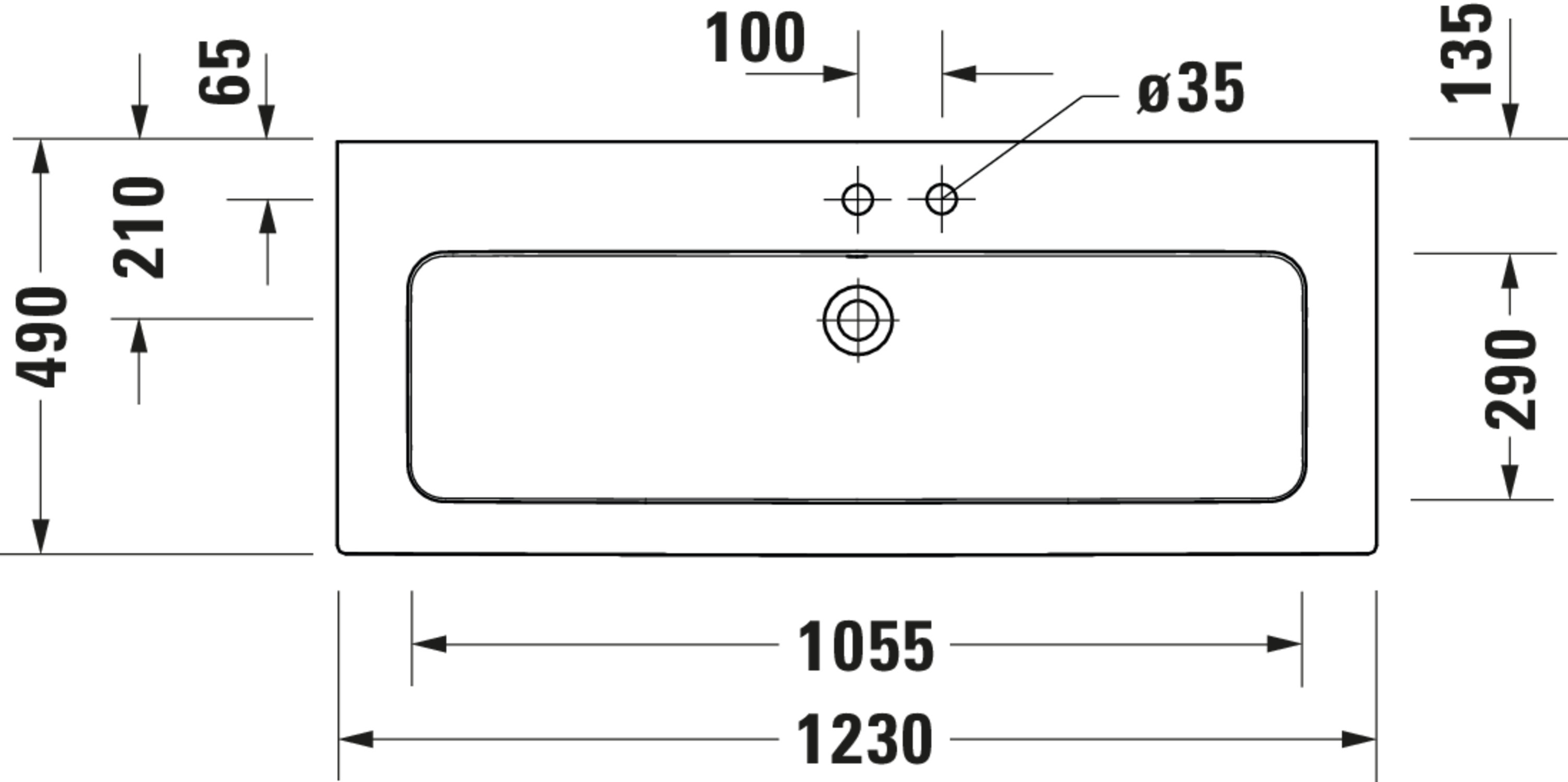 Technische Zeichnungen, Modell Nr.: 236112, Waschtisch, 1230 x 180 x 490 mm