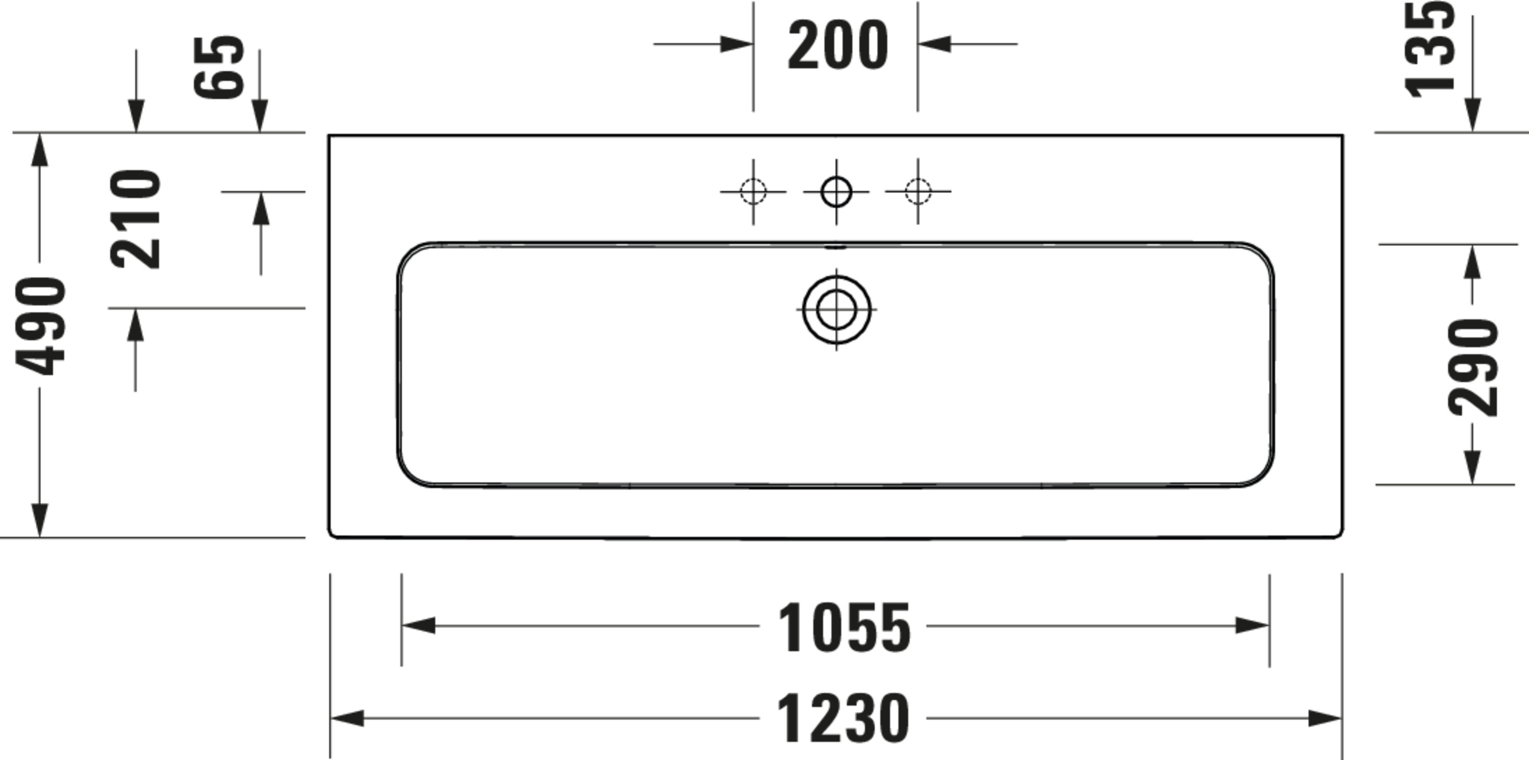 Technische Zeichnungen, Modell Nr.: 236112, Waschtisch, 1230 x 180 x 490 mm