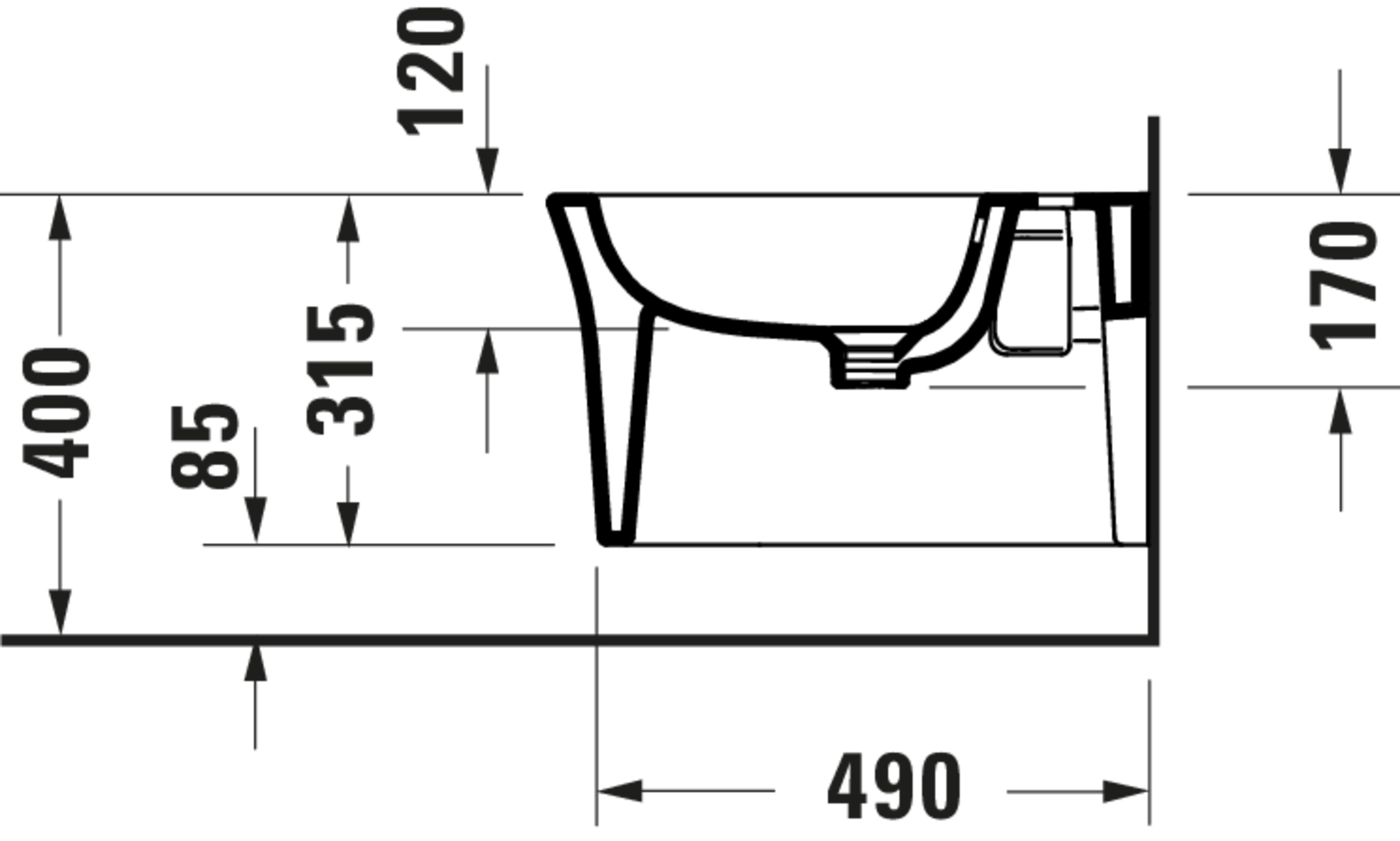 Technische Zeichnungen, Modell Nr.: 229315, Wand Bidet, 370 x 315 x 540 mm