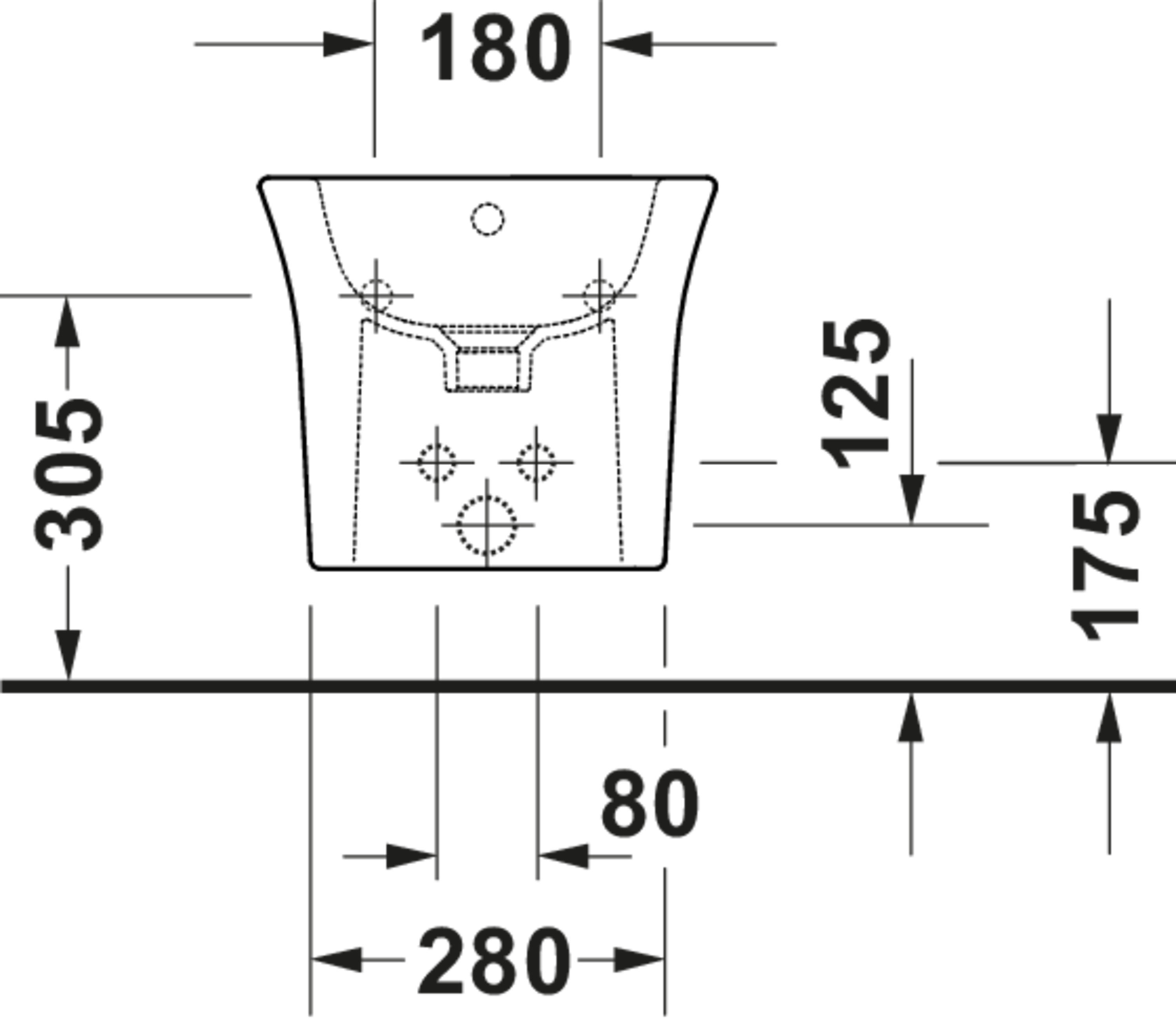 Technische Zeichnungen, Modell Nr.: 229315, Wand Bidet, 370 x 315 x 540 mm