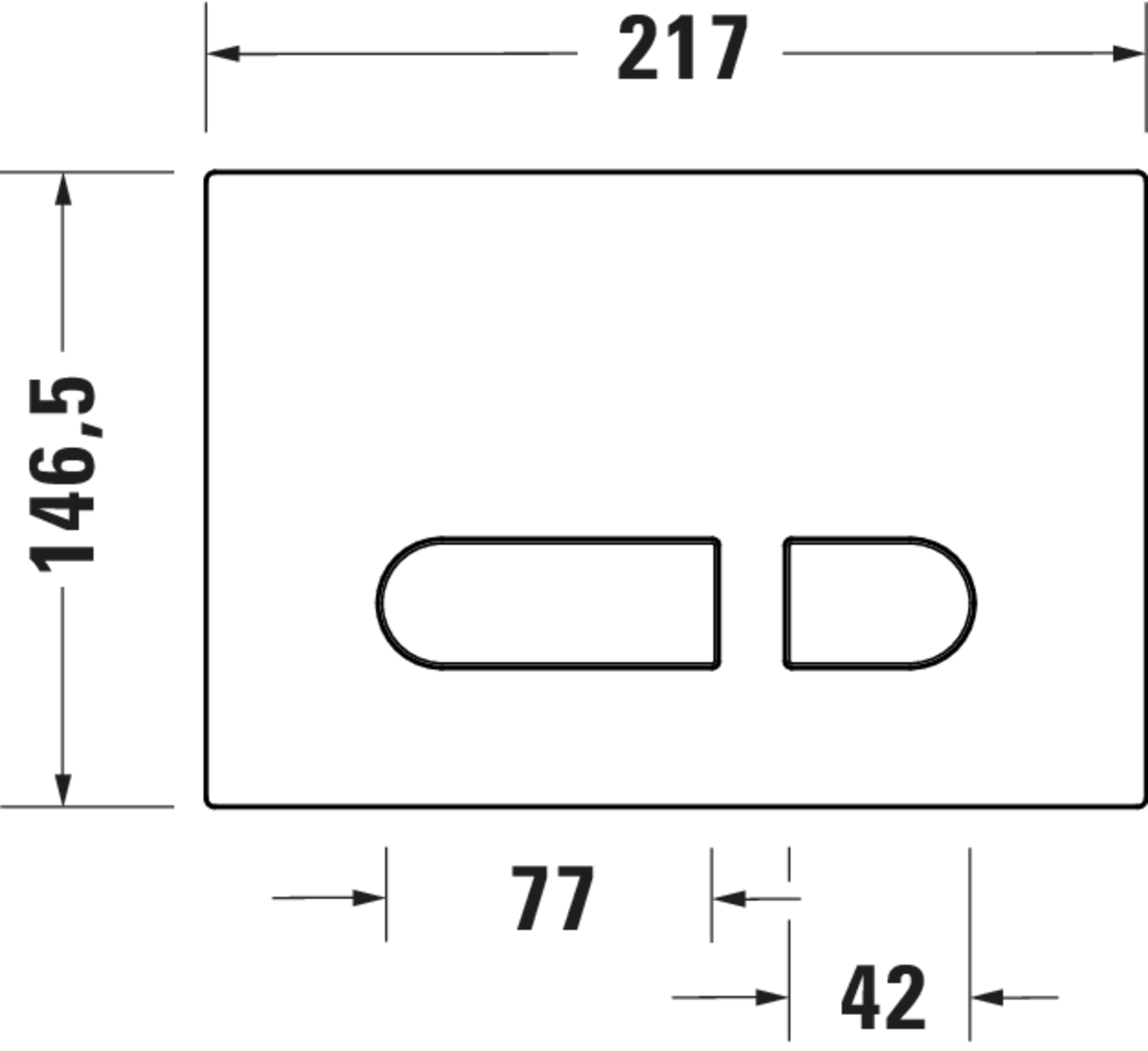 Technische Zeichnungen, Modell Nr.: WD5012, Betätigungsplatte mechanisch für WC, 217 x 25 x 146,5 mm