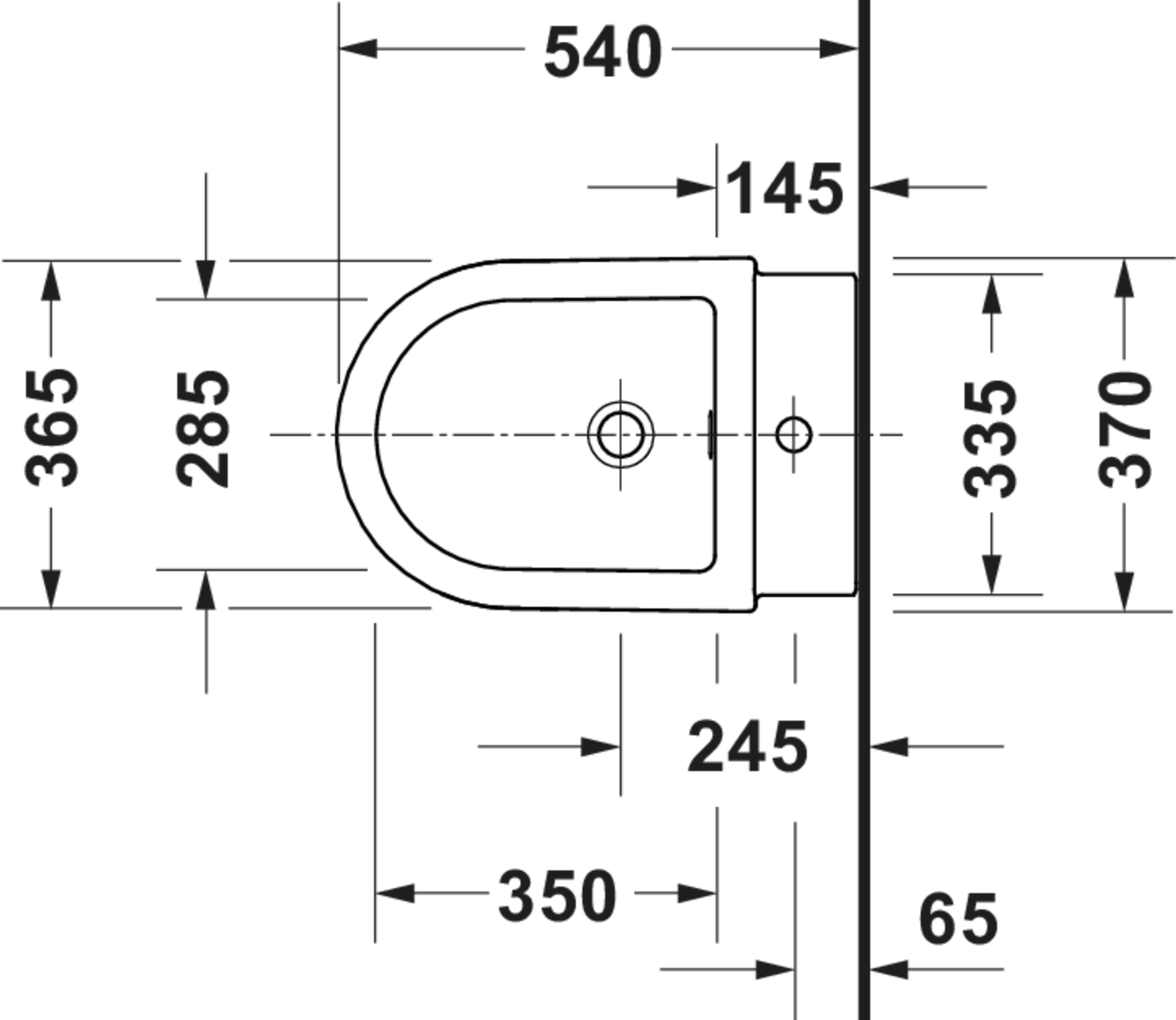 Technische Zeichnungen, Modell Nr.: 272615, Wand Bidet, 370 x 290 x 540 mm